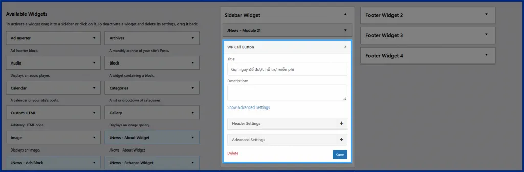 Thêm WP Call Button vào Widget