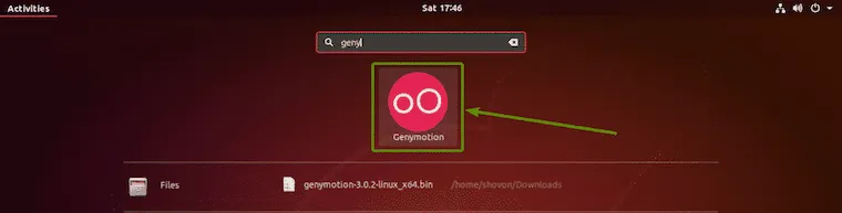 Genymotion trong Menu ứng dụng của Ubuntu