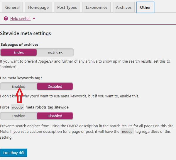 Bật thẻ Meta keywords trong WordPress - bước 2