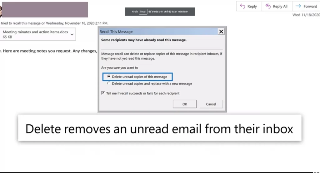 Hướng dẫn cách thu hồi email đã gửi trong Outlook