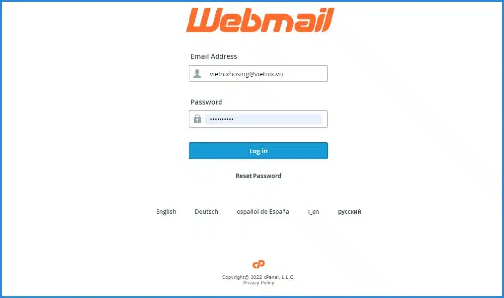 đăng nhập webmail