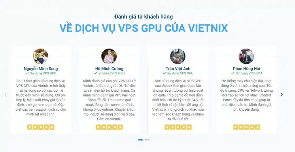 Đánh giá của khách hàng về dịch vụ VPS GPU của Vietnix