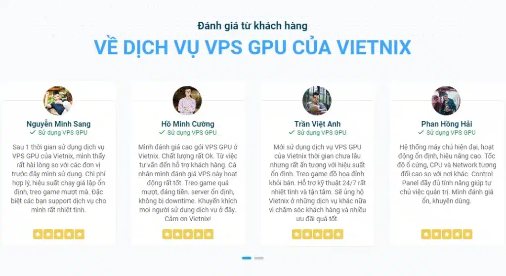 Đánh giá của khách hàng khi sử dụng dịch vụ VPS GPU của Vietnix