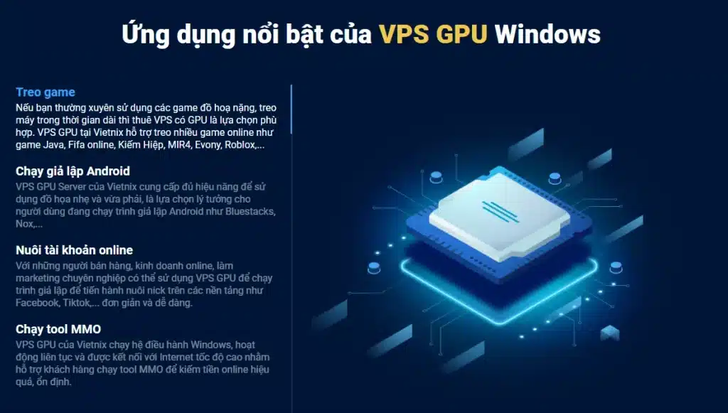 Ứng dụng nổi bật VPS GPU của Vietnix