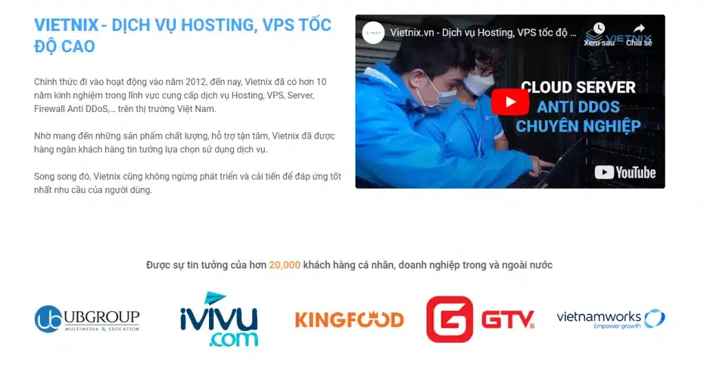 Vietnix - Nhà cung cấp dịch vụ Hosting, VPS tốc độ cao được khách hàng tin dùng