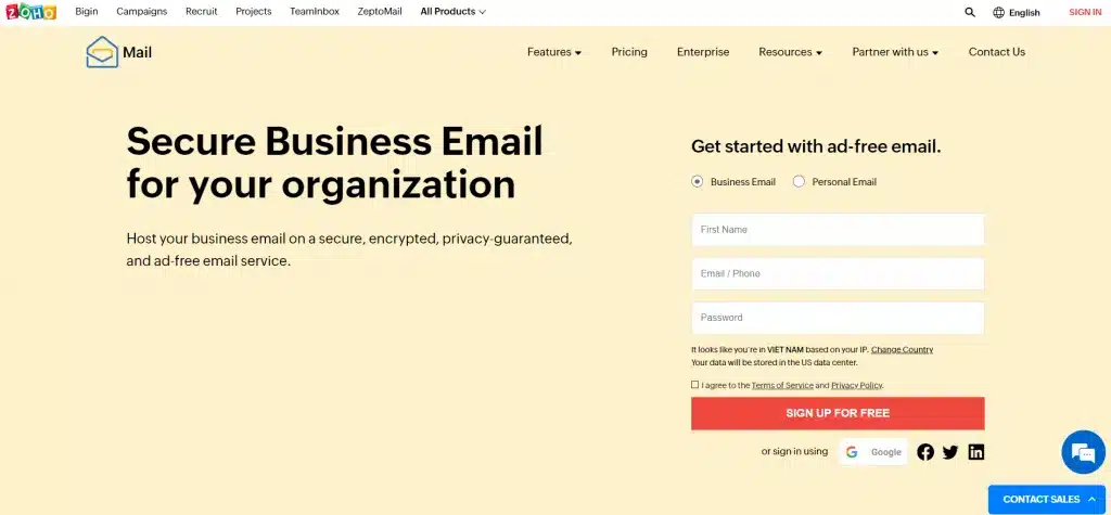 Zoho Mail - nhà cung cấp email miễn phí hiện nay