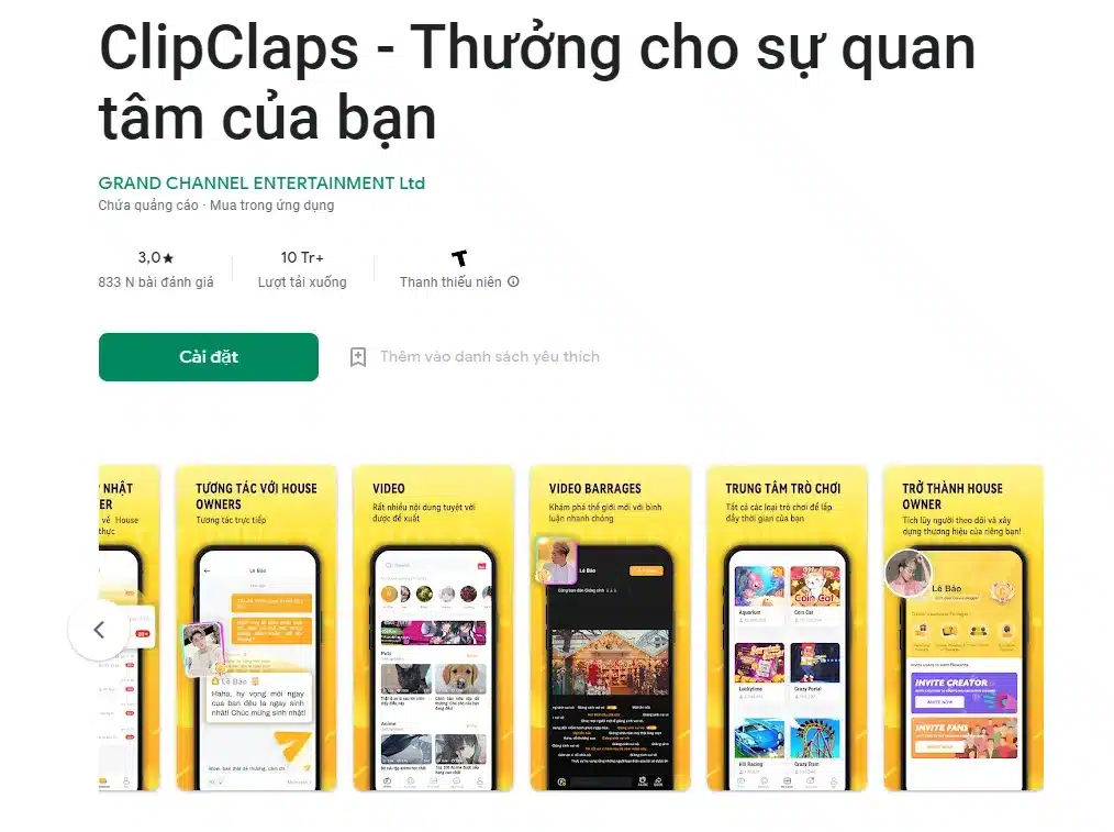 App mò mẫm chi phí online quốc tế - ClipClaps
