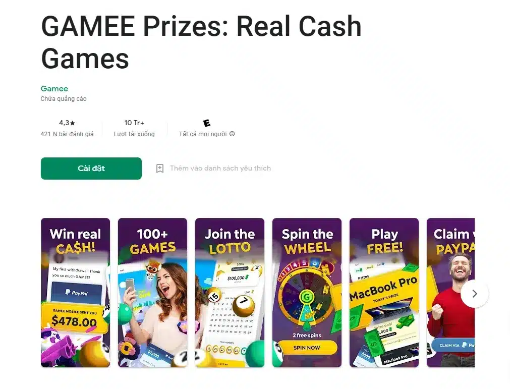 Ứng dụng mò mẫm chi phí online về Paypal - Gamee