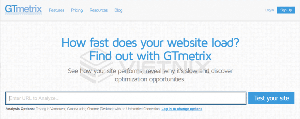 Công cụ kiểm tra tốc độ hosting website - GTmetrix