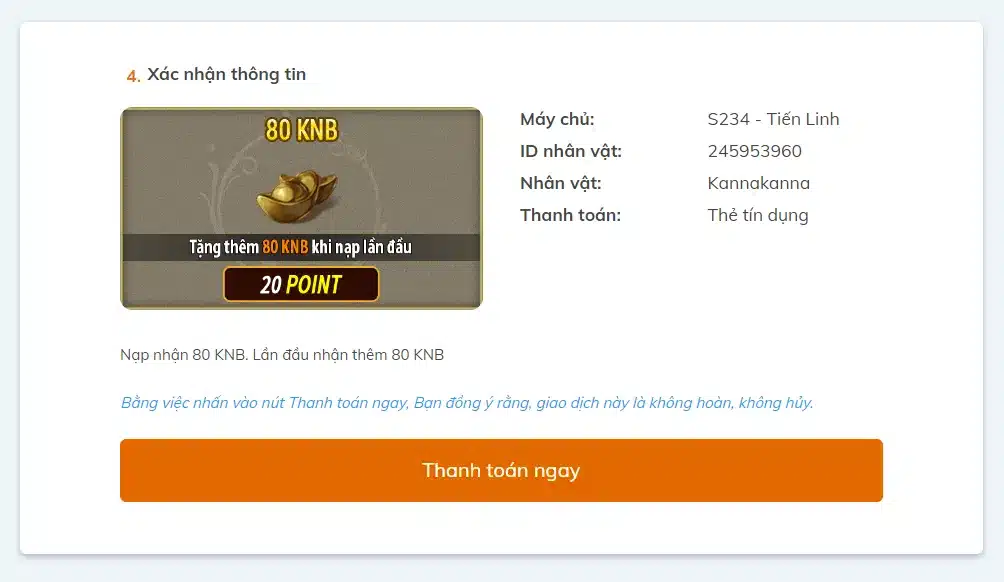 Nạp thẻ Võ Lâm Truyền Kỳ 1 Mobile vì chưng thẻ tín dụng