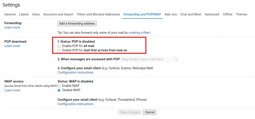 Hướng dẫn cấu hình POP3 gmail