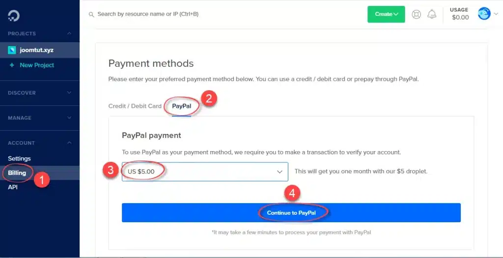 Hướng dẫn tạo và sử dụng VPS DigitalOcean miễn phí và nhanh chóng 15 Hướng dẫn nạp tiền vào tài khoản VPS DigitalOcean