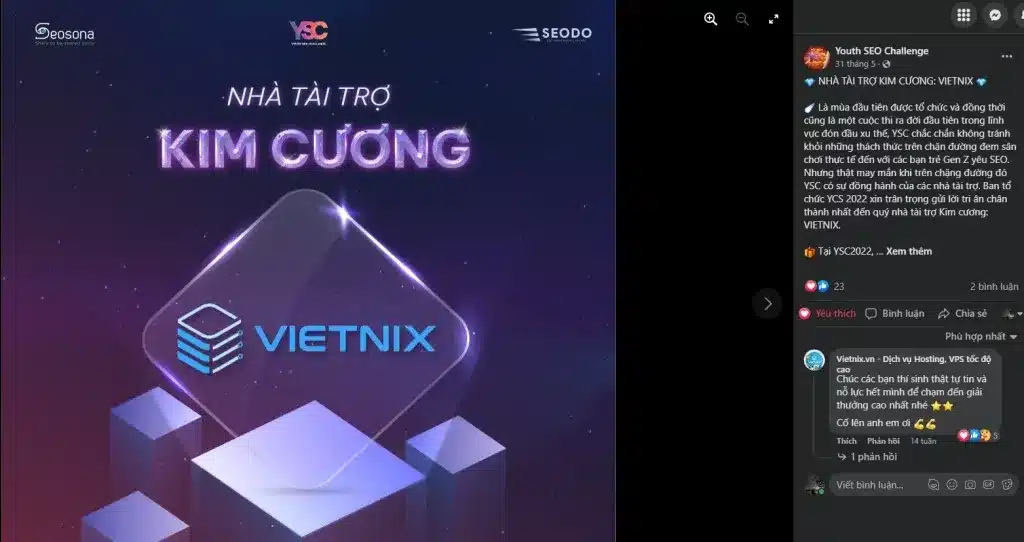 Vietnix là Nhà tài trợ Kim Cương của cuộc thi Youth SEO Challenge 