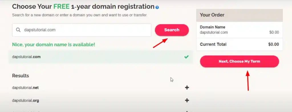 Chọn domain miễn phí khi mua hosting Ipage