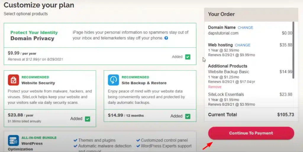 Chọn Continue to Payment