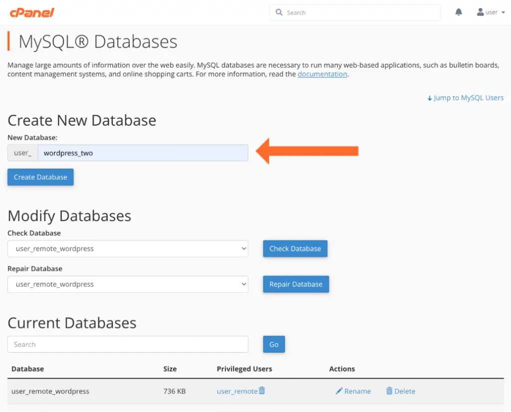 Hướng dẫn Clone website trong cPanel 44 Create New Database