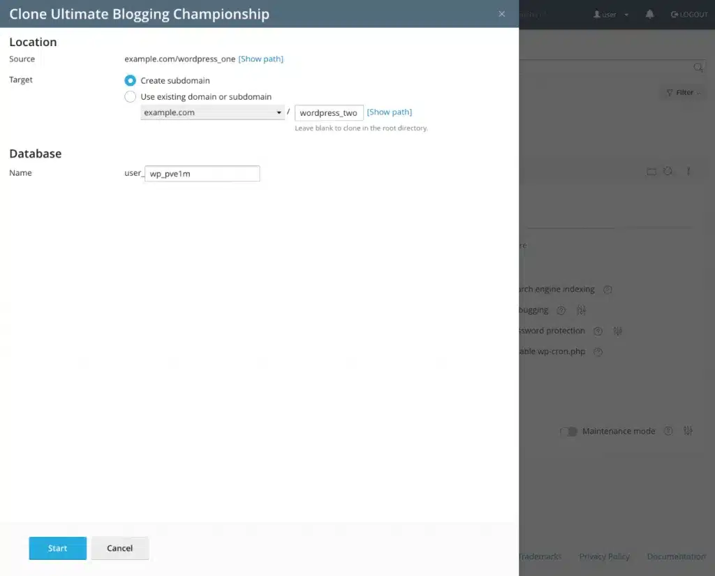 Hướng dẫn Clone website trong cPanel 42 Chọn Create subdomain