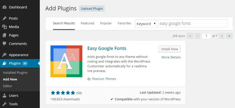 Plugin font chữ cho WordPress - Easy Google Font