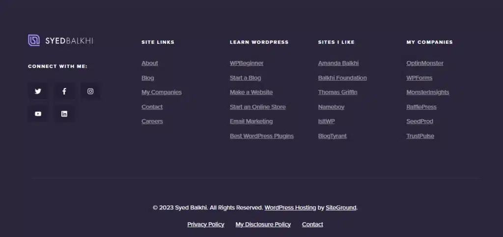 Giao diện menu footer trong WordPress