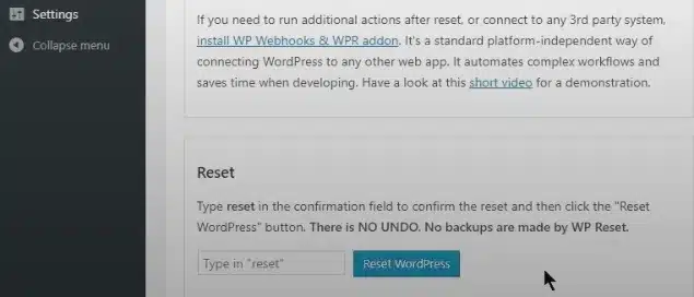 Reset website WordPress