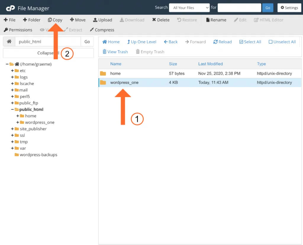 Hướng dẫn Clone website trong cPanel 43 Tạo một thư mục và sao chép các file của website