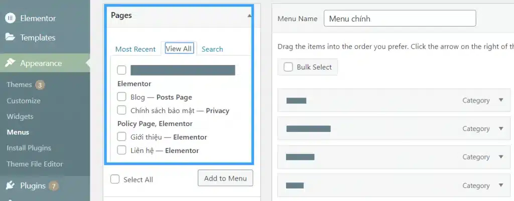 Thêm liên kết trang chủ vào menu WordPress