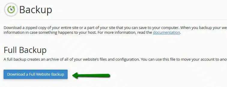 Nhấn chọn Download a Full Website Backup