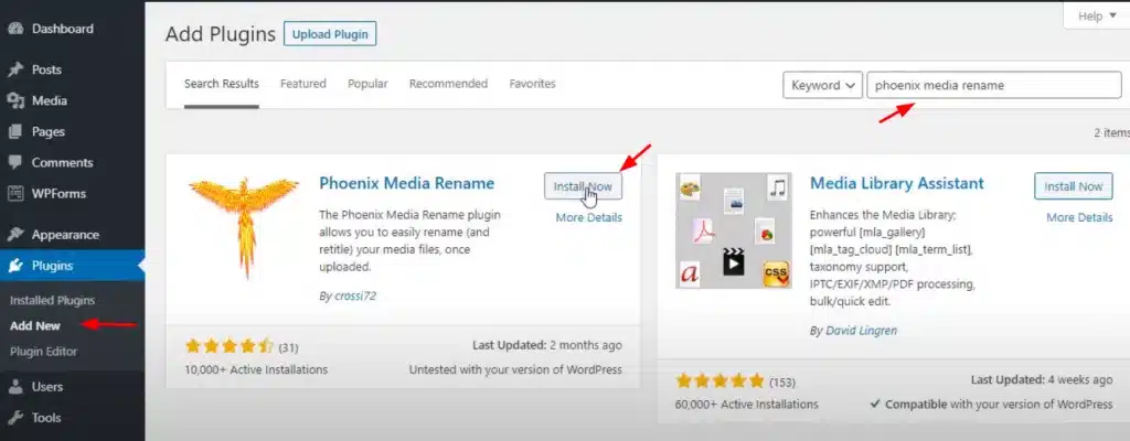 Kích hoạt plugin Phoenix Media Rename để đổi tên hình ảnh trong WordPress