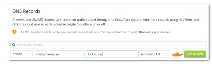 Tạo một bản ghi trong phần DNS của CloudFlare
