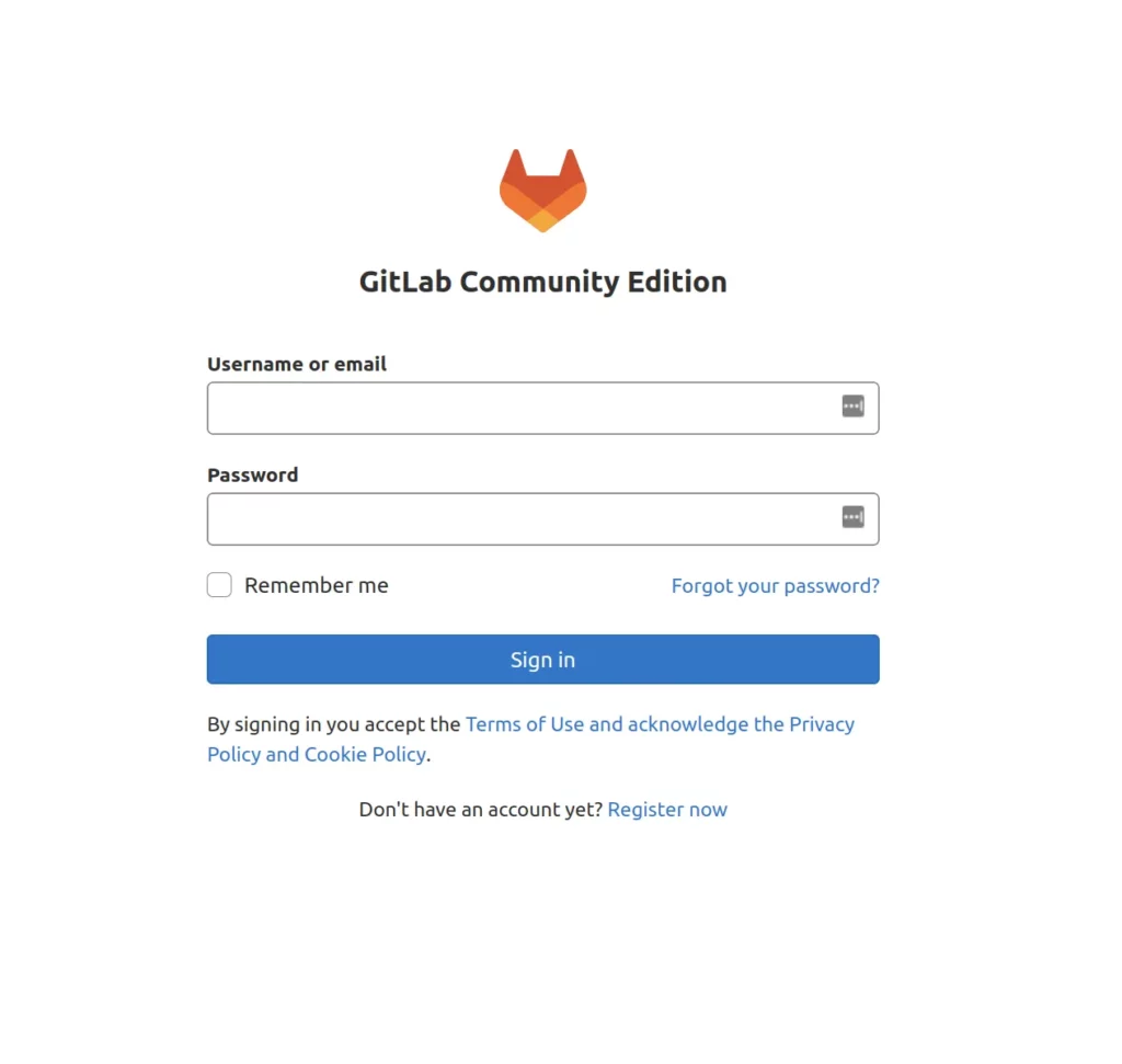 Trang đăng nhập khi lần đầu vào GitLab