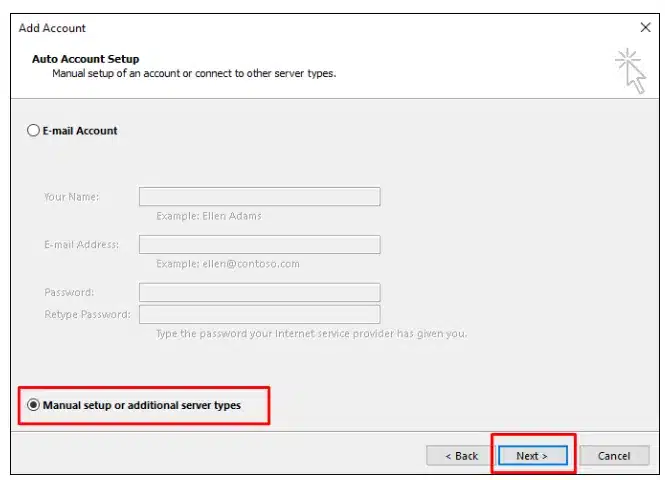 Manual setup or additional server types