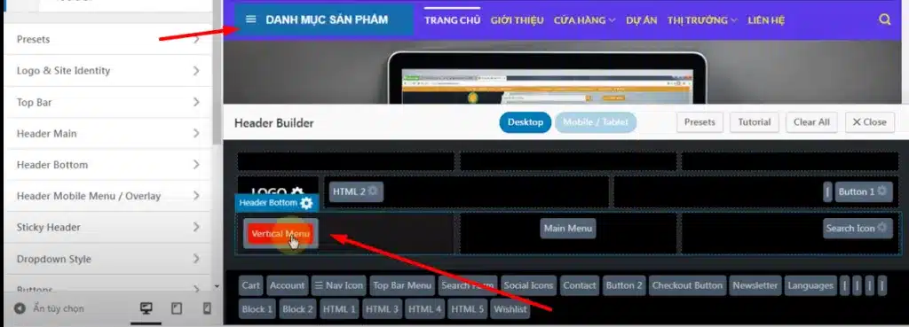 tạo vertical menu trong WordPress