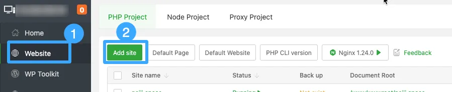 Nhấn Add site để thêm tên miền mới