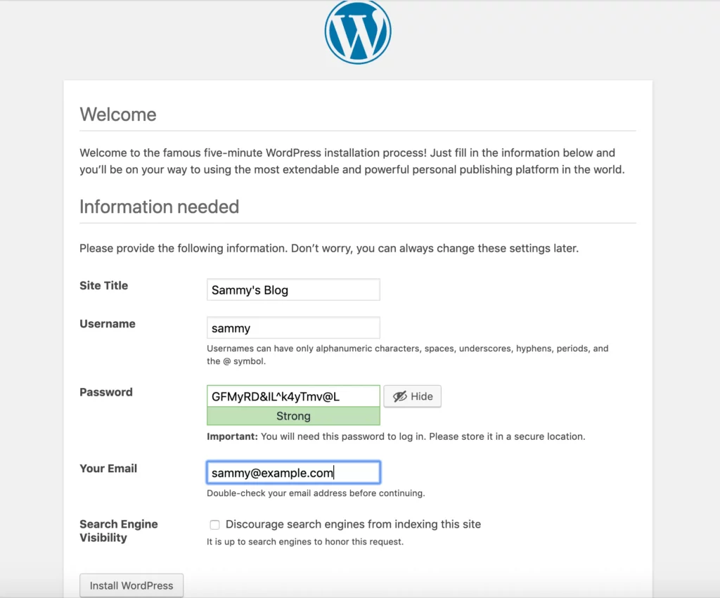 Trang thiết lập chính của WordPress