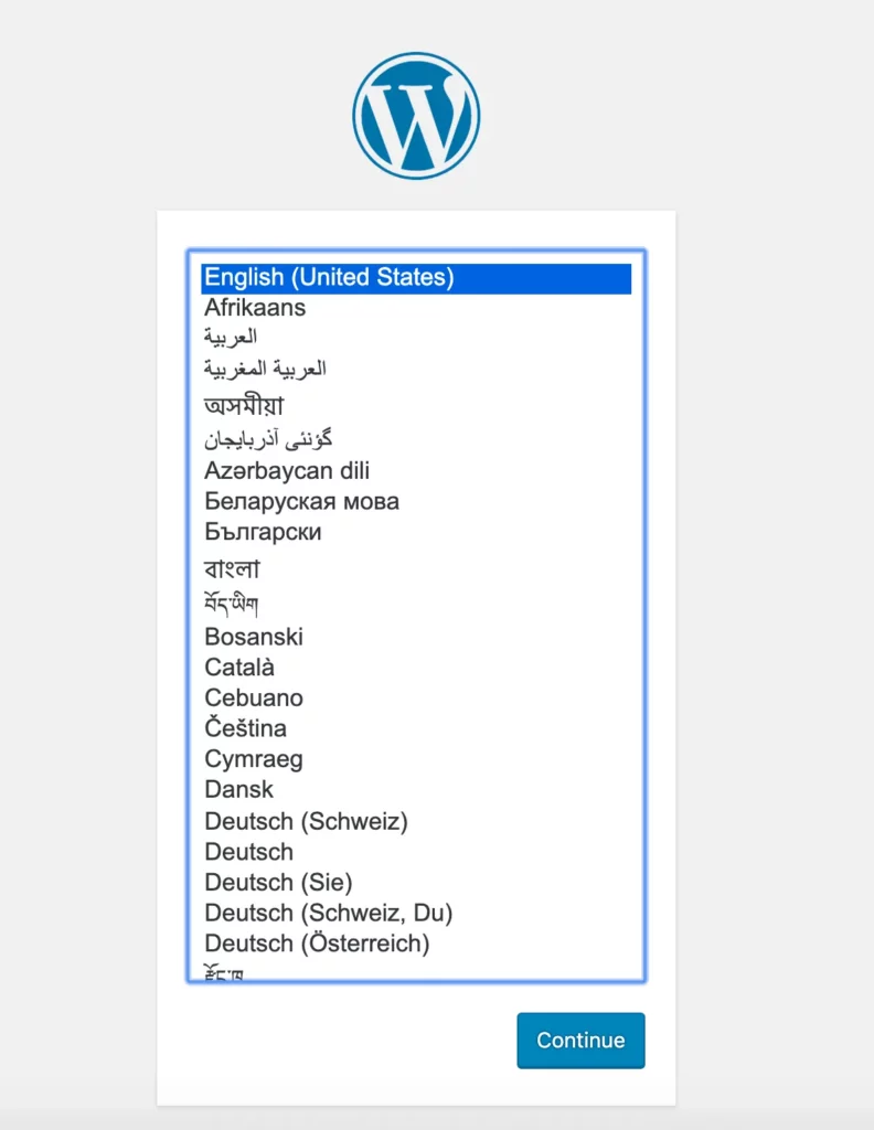 Trang tùy chọn ngôn ngữ WordPress