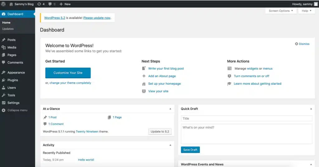 Trang WordPress Dashboard