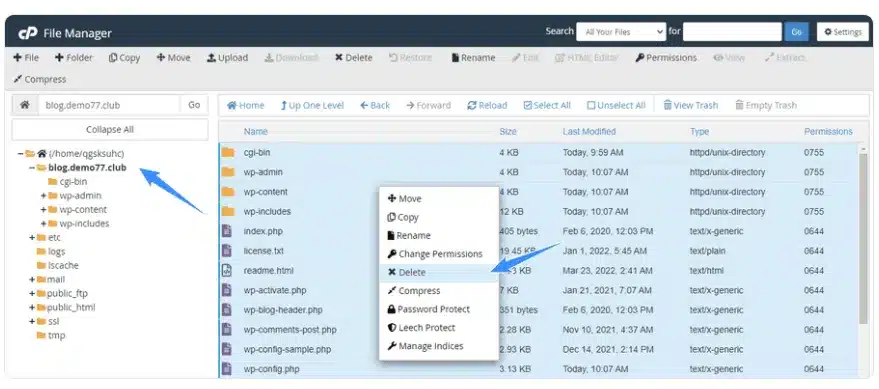 Xóa file trong cPanel