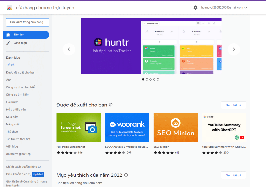 truy cập trang web cửa hàng chorme