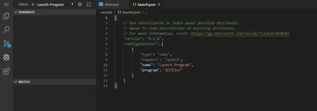 Lưu cấu hình trình gỡ lỗi trong launch.json