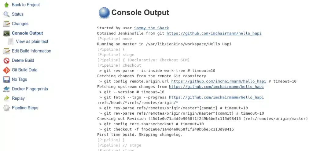 Console Output của Jenkins