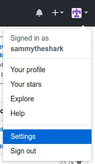 Chọn Settings trong GitHub