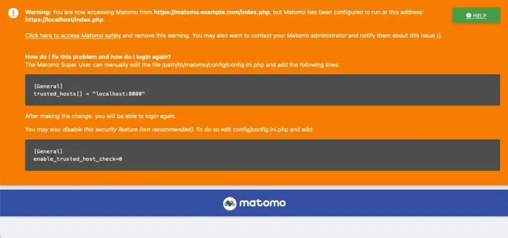 Trang cảnh báo của Matomo