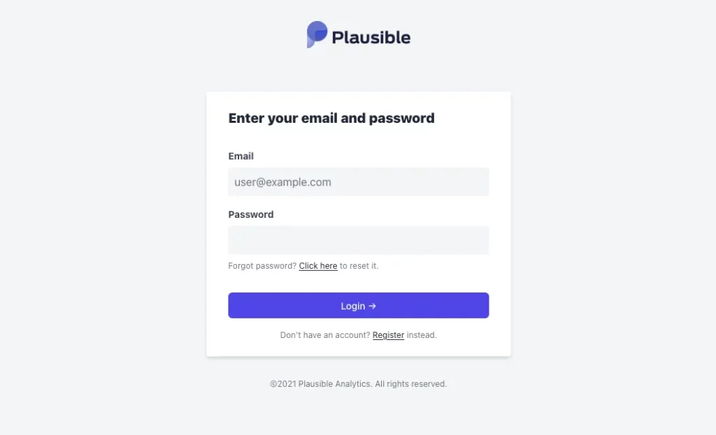 Màn hình đăng nhập Plausible