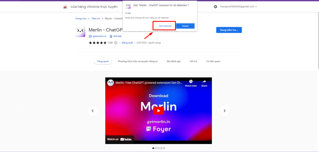 thêm tiện ích merlin chatgpt vào trình duyệt