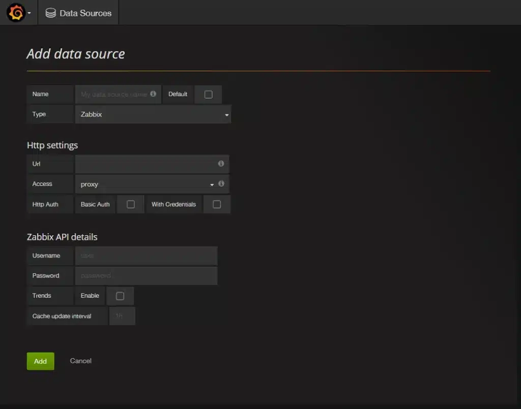Cách cài đặt và cấu hình Grafana để vẽ đồ thị từ Zabbix trên Centos 7 16 Trang data source