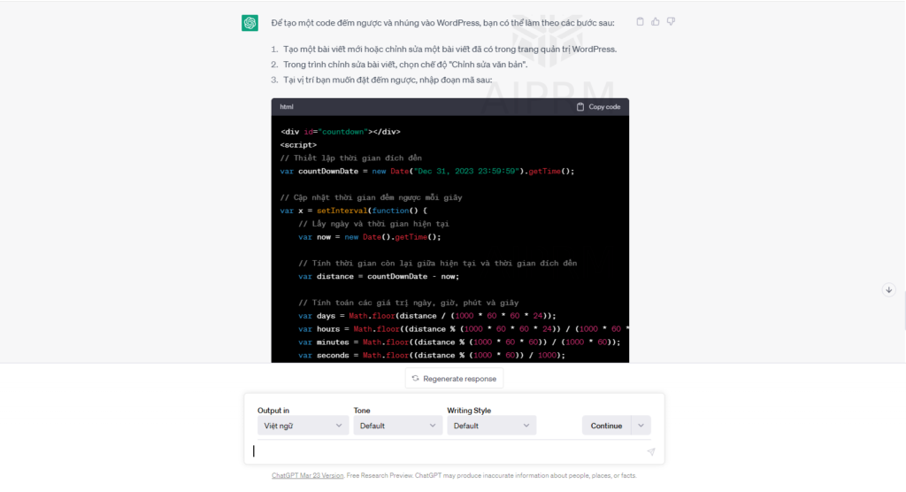 viết code bằng chatgpt
