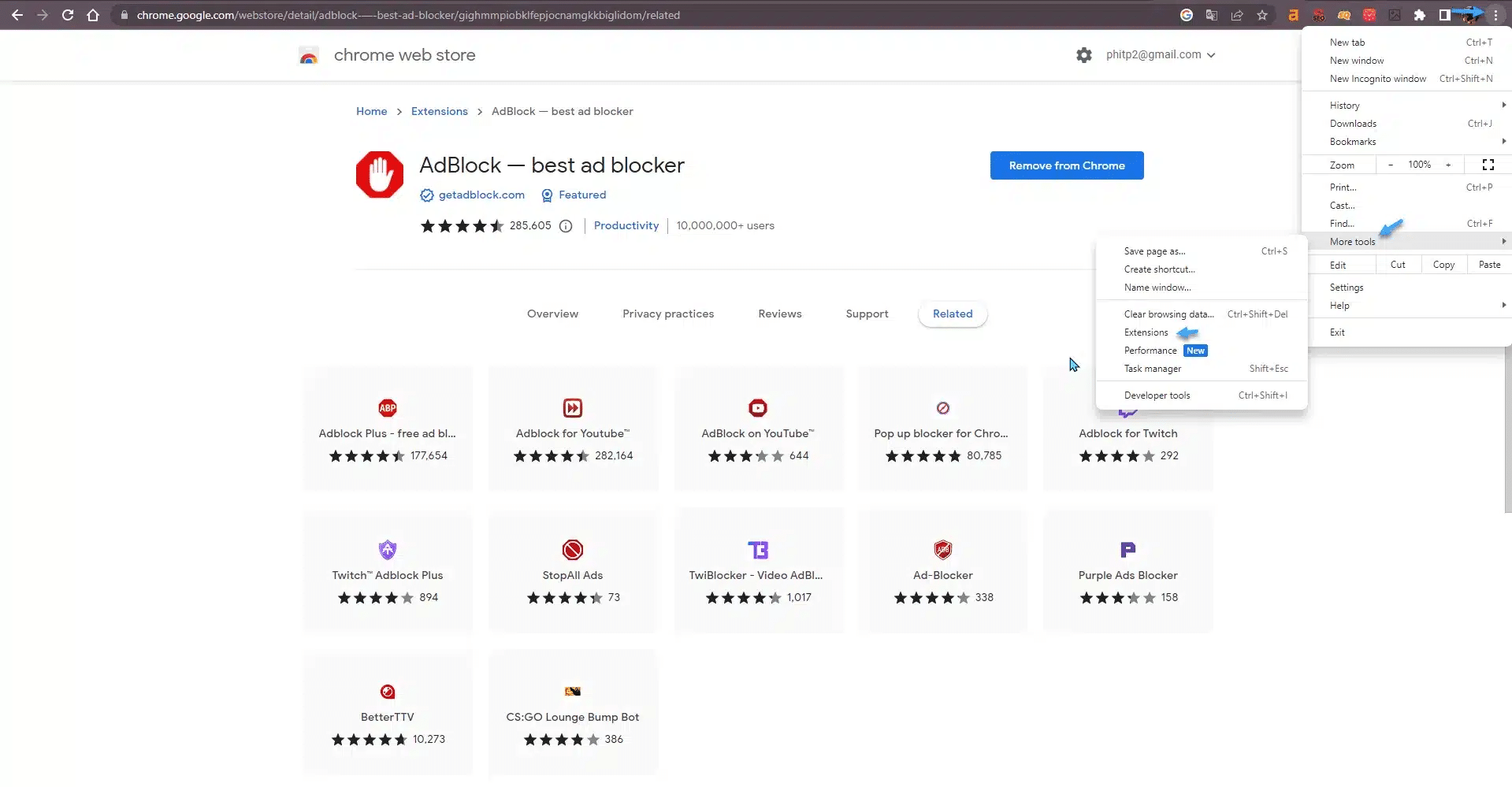 Cách mở AdBlock với Chrome