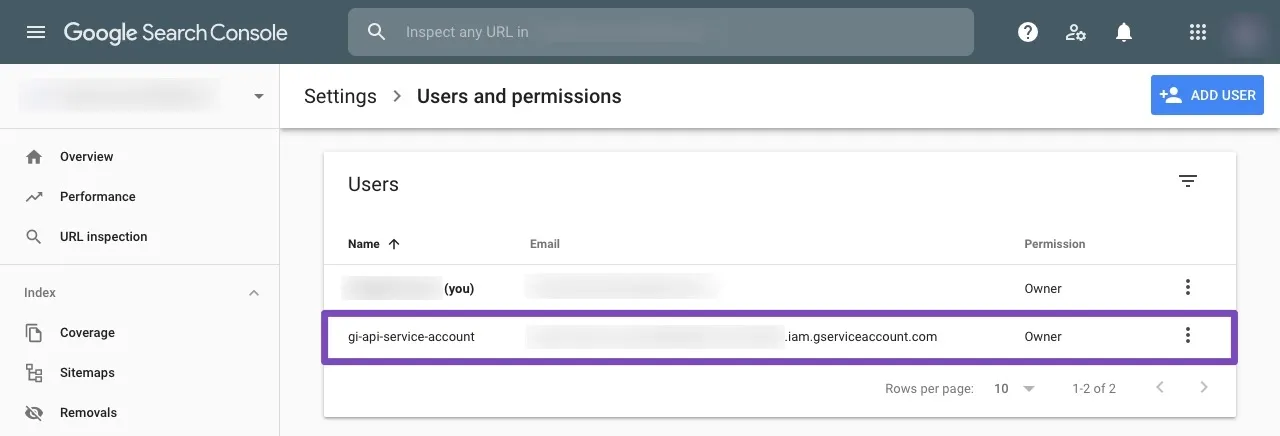 Hướng Dẫn Index Website Bằng Google Api Cực Nhanh 33 Tài khoản dịch vụ được liệt kê là chủ sở hữu mới