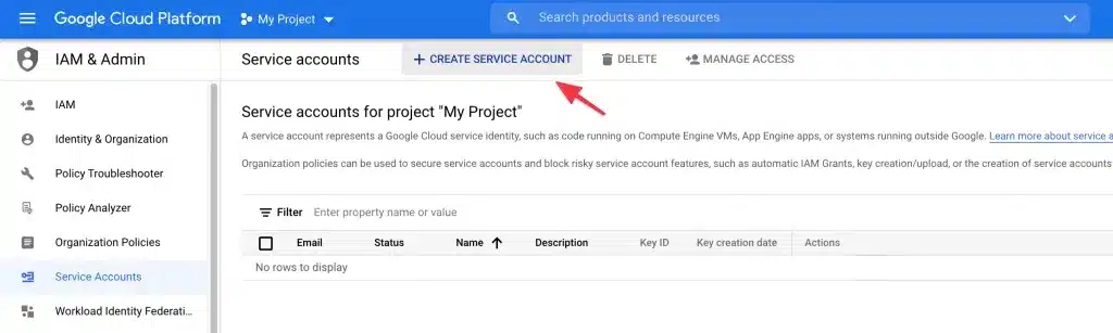Nhấn Create Service Account