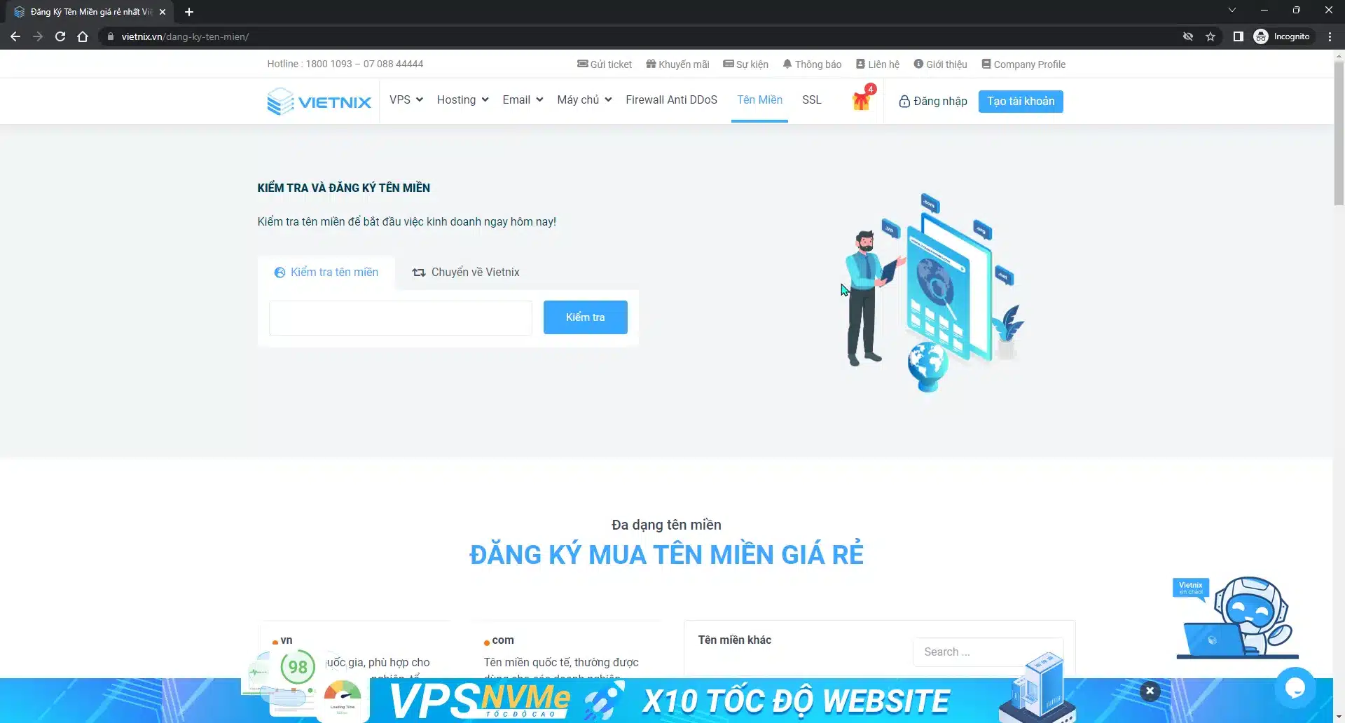 Đăng ký tên miền tại Vietnix
